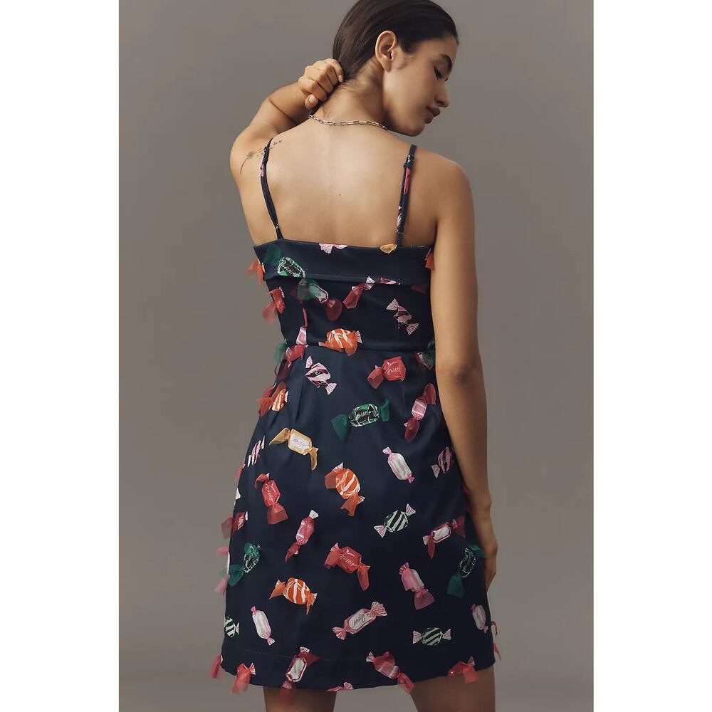 New Anthropologie Maeve Printed Buttondown Mini Dress $228 SIZE 8 Navy APPLIQUED - Picture 3 of 5